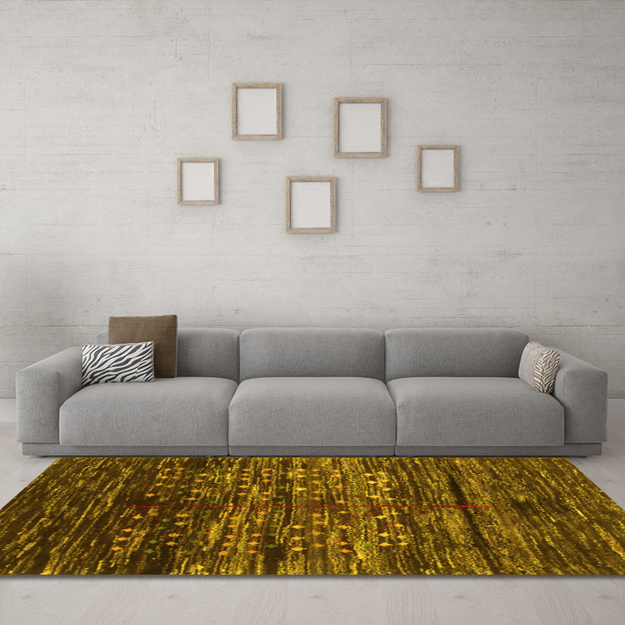 Machine Washable Abstract Yellow Contemporary Rug in a Living Room, wshcon2838yw