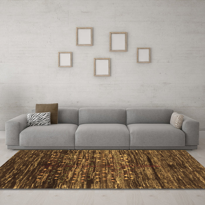 Machine Washable Abstract Brown Contemporary Rug in a Living Room,, wshcon2838brn