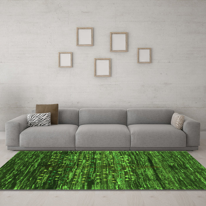 Machine Washable Abstract Green Contemporary Area Rugs in a Living Room,, wshcon2838grn