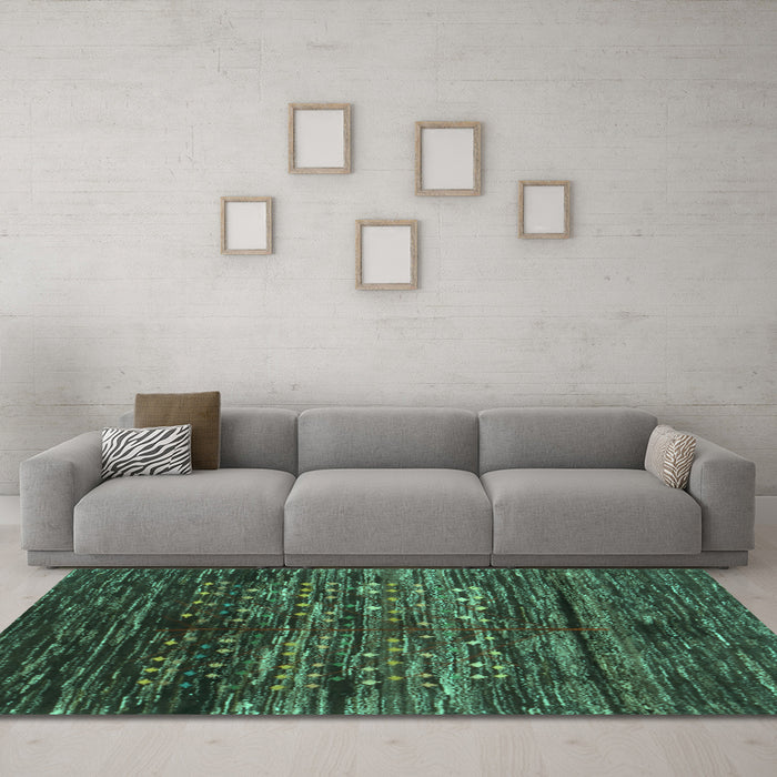 Machine Washable Abstract Turquoise Contemporary Area Rugs in a Living Room,, wshcon2838turq