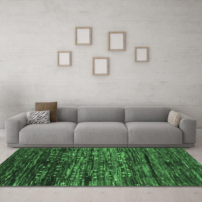 Machine Washable Abstract Emerald Green Contemporary Area Rugs in a Living Room,, wshcon2838emgrn