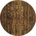 Round Abstract Brown Contemporary Rug, con2838brn