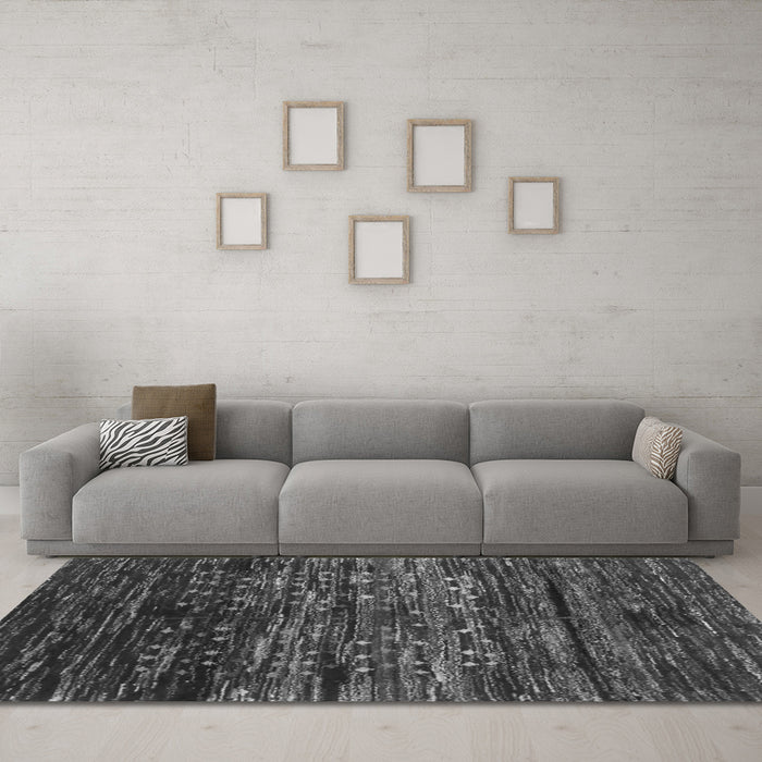 Machine Washable Abstract Gray Contemporary Rug in a Living Room,, wshcon2838gry