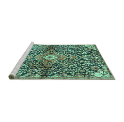 Sideview of Machine Washable Abstract Turquoise Contemporary Area Rugs, wshcon2839turq