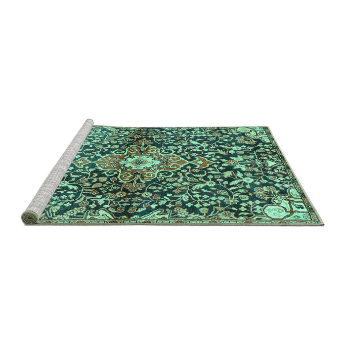 Sideview of Machine Washable Abstract Turquoise Contemporary Area Rugs, wshcon2839turq