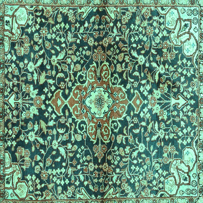 Square Machine Washable Abstract Turquoise Contemporary Area Rugs, wshcon2839turq