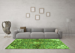 Machine Washable Abstract Green Contemporary Area Rugs in a Living Room,, wshcon2839grn