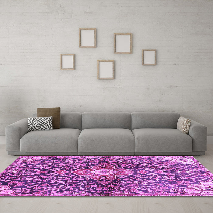 Machine Washable Abstract Purple Contemporary Area Rugs in a Living Room, wshcon2839pur
