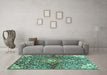 Machine Washable Abstract Turquoise Contemporary Area Rugs in a Living Room,, wshcon2839turq