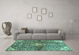 Machine Washable Abstract Turquoise Contemporary Area Rugs in a Living Room,, wshcon2839turq
