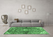 Machine Washable Abstract Emerald Green Contemporary Area Rugs in a Living Room,, wshcon2839emgrn