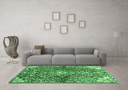 Machine Washable Abstract Emerald Green Contemporary Area Rugs in a Living Room,, wshcon2839emgrn