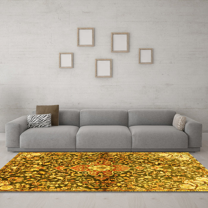 Machine Washable Abstract Yellow Contemporary Rug in a Living Room, wshcon2839yw