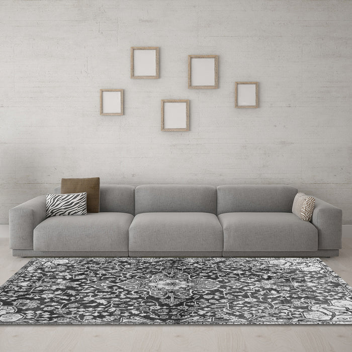 Machine Washable Abstract Gray Contemporary Rug in a Living Room,, wshcon2839gry
