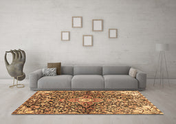 Machine Washable Abstract Brown Contemporary Rug in a Living Room,, wshcon2839brn