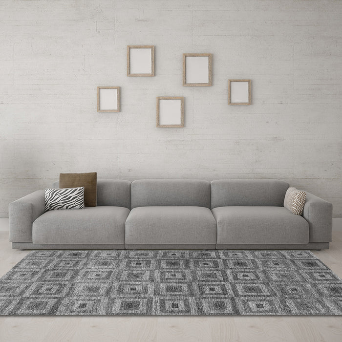 Machine Washable Abstract Gray Contemporary Rug in a Living Room,, wshcon283gry