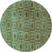 Round Machine Washable Abstract Turquoise Contemporary Area Rugs, wshcon283turq