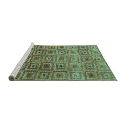 Sideview of Machine Washable Abstract Turquoise Contemporary Area Rugs, wshcon283turq