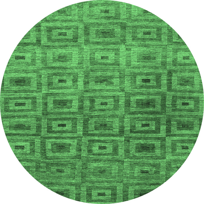 Round Machine Washable Abstract Emerald Green Contemporary Area Rugs, wshcon283emgrn