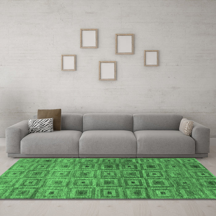 Machine Washable Abstract Emerald Green Contemporary Area Rugs in a Living Room,, wshcon283emgrn