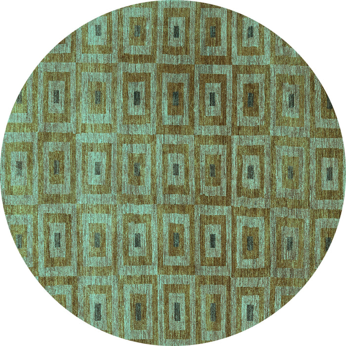 Round Abstract Turquoise Contemporary Rug, con283turq