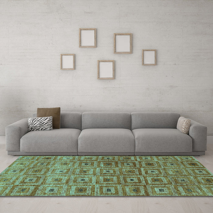 Machine Washable Abstract Turquoise Contemporary Area Rugs in a Living Room,, wshcon283turq