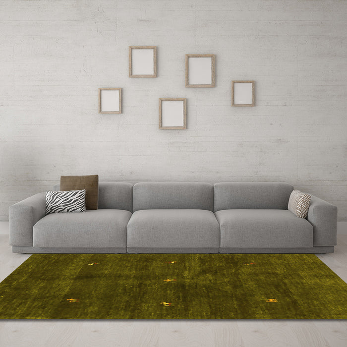 Machine Washable Abstract Yellow Contemporary Rug in a Living Room, wshcon2841yw