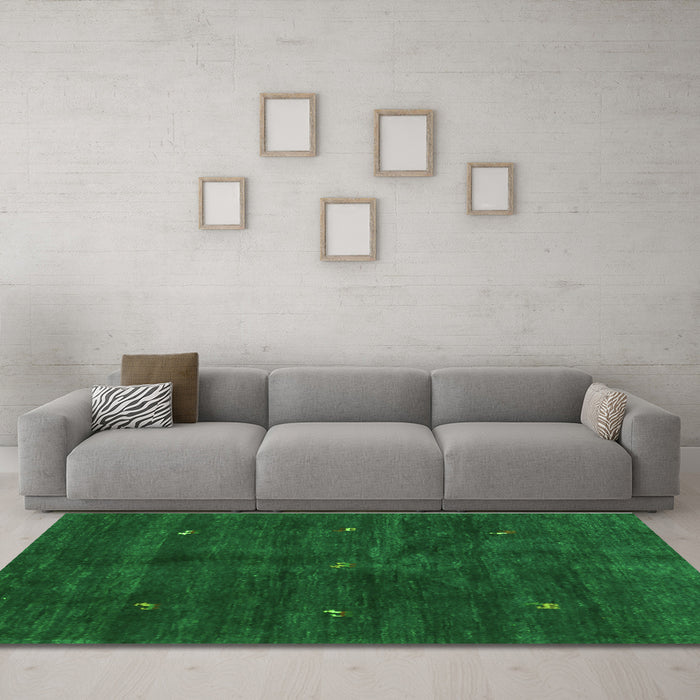 Machine Washable Abstract Green Contemporary Area Rugs in a Living Room,, wshcon2841grn