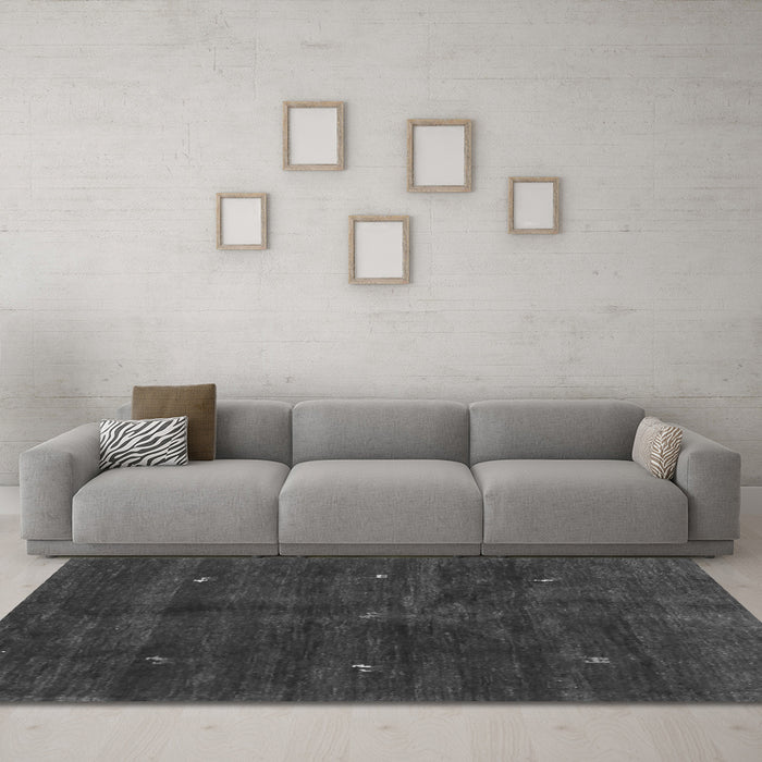 Machine Washable Abstract Gray Contemporary Rug in a Living Room,, wshcon2841gry