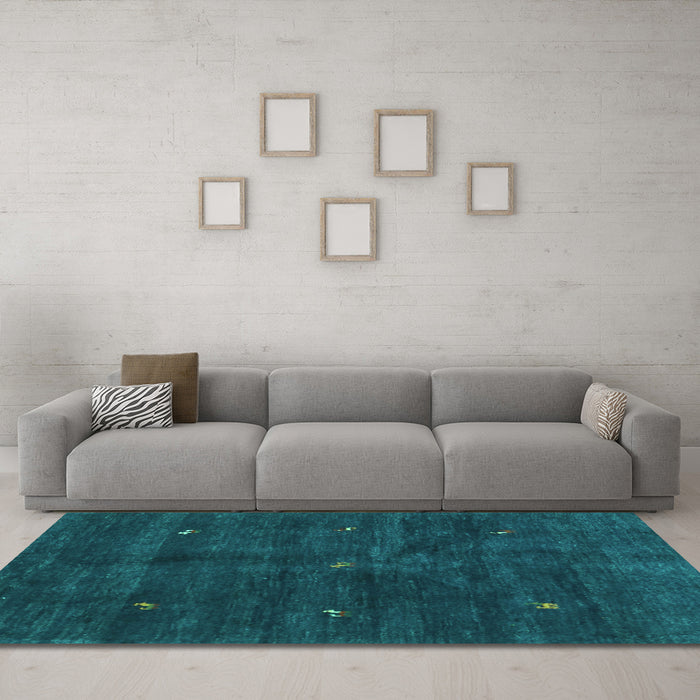 Machine Washable Abstract Turquoise Contemporary Area Rugs in a Living Room,, wshcon2841turq