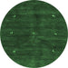 Round Machine Washable Abstract Emerald Green Contemporary Area Rugs, wshcon2841emgrn