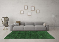 Machine Washable Abstract Emerald Green Contemporary Rug, wshcon2841emgrn