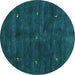 Round Machine Washable Abstract Turquoise Contemporary Area Rugs, wshcon2841turq