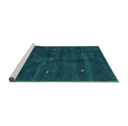 Sideview of Machine Washable Abstract Turquoise Contemporary Area Rugs, wshcon2841turq