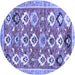 Round Abstract Blue Contemporary Rug, con2843blu