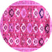 Round Machine Washable Abstract Pink Contemporary Rug, wshcon2843pnk