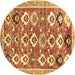 Round Machine Washable Abstract Brown Contemporary Rug, wshcon2843brn