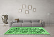 Machine Washable Abstract Emerald Green Contemporary Area Rugs in a Living Room,, wshcon2843emgrn