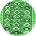 Round Machine Washable Abstract Emerald Green Contemporary Area Rugs, wshcon2843emgrn