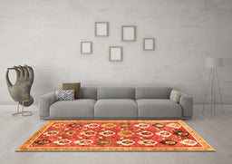 Machine Washable Abstract Orange Contemporary Area Rugs in a Living Room, wshcon2843org
