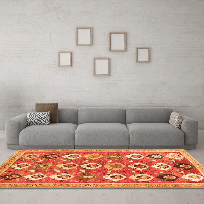Machine Washable Abstract Orange Contemporary Area Rugs in a Living Room, wshcon2843org