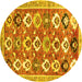 Round Abstract Yellow Contemporary Rug, con2843yw