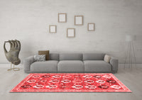 Machine Washable Abstract Red Contemporary Rug, wshcon2843red