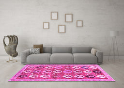 Machine Washable Abstract Pink Contemporary Rug in a Living Room, wshcon2843pnk