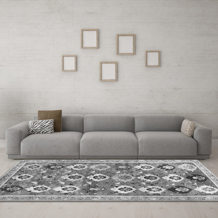 Machine Washable Abstract Gray Contemporary Rug in a Living Room,, wshcon2843gry