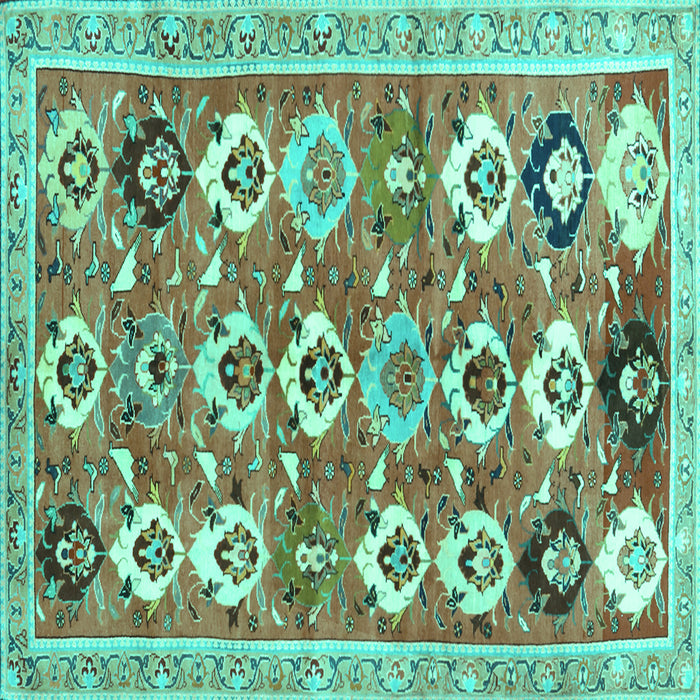 Square Abstract Turquoise Contemporary Rug, con2843turq