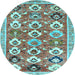 Round Abstract Light Blue Contemporary Rug, con2843lblu