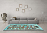 Machine Washable Abstract Light Blue Contemporary Rug, wshcon2843lblu