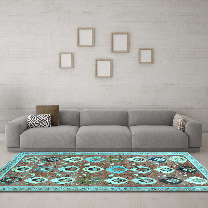 Machine Washable Abstract Light Blue Contemporary Rug in a Living Room, wshcon2843lblu
