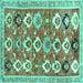 Square Machine Washable Abstract Turquoise Contemporary Area Rugs, wshcon2843turq